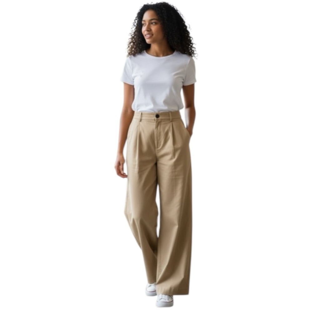 Zara Tan Wide-Leg Pleated Trousers High Rise Sz S Minimalist Modern Pants